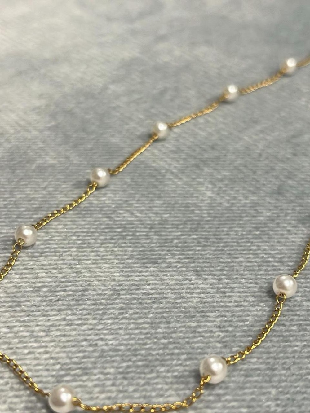Gold Chain Pearl Station Necklace - Elegant Women's Jewelry